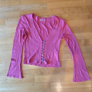 Reformation Pink Ribbed Button-Up Top